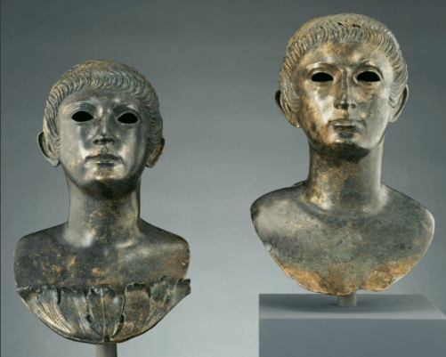 Pair of Portrait Busts of Youths and Two Marble Eyes